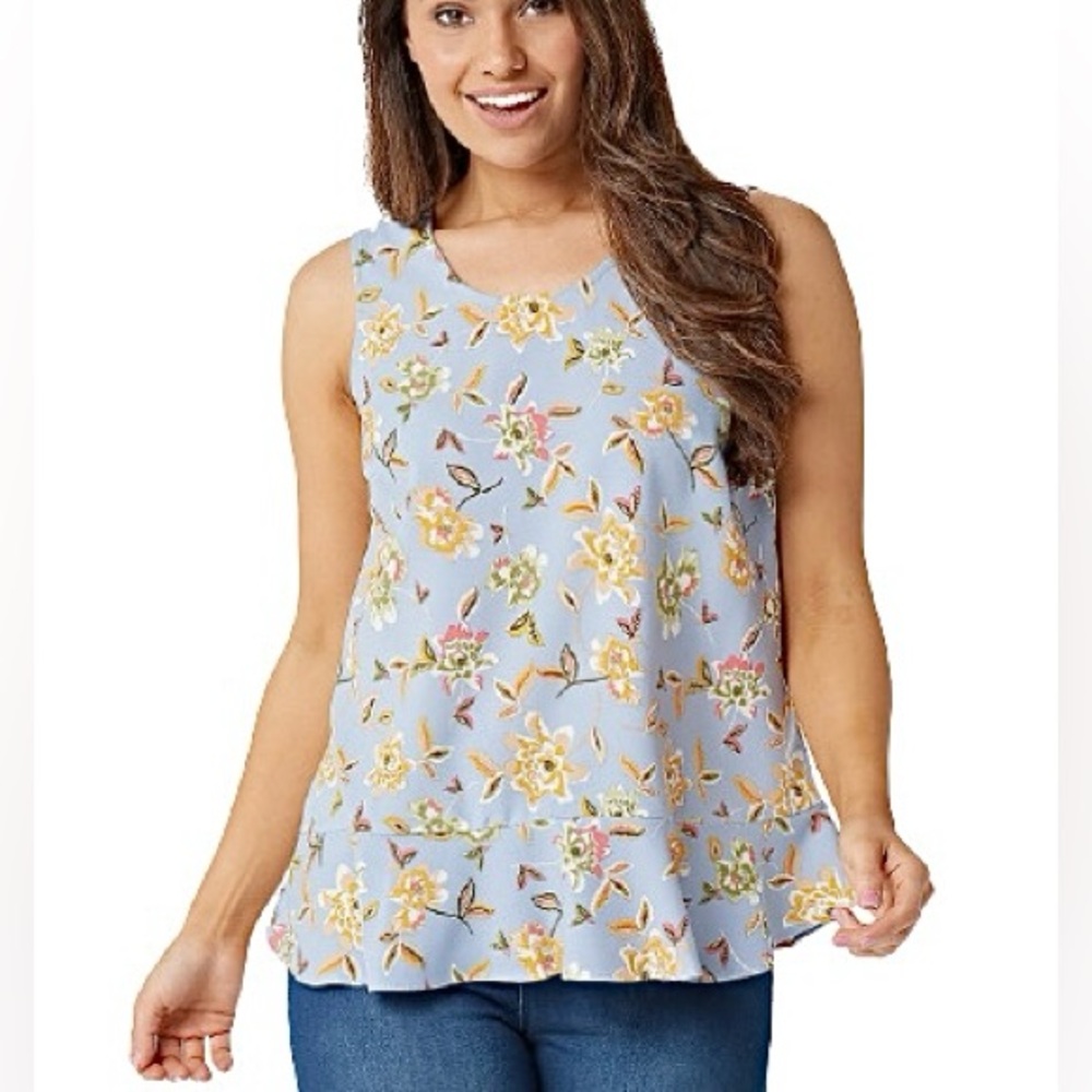 Philosophy Gray Floral Ruffle Hem Sleeveless Tunic Tank Blouse Size XS